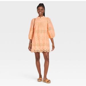 3/4 sleeve eyelet light orange dress, new with tags